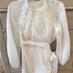 Zimmermann White Long-Sleeve Mini Dress